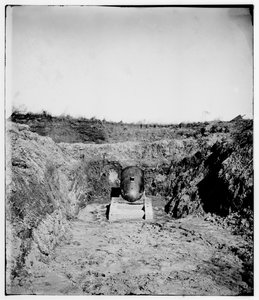 Vastgelopen Zuidelijke mortier in Fort McAlister, nabij Savannah, Georgia, 1864